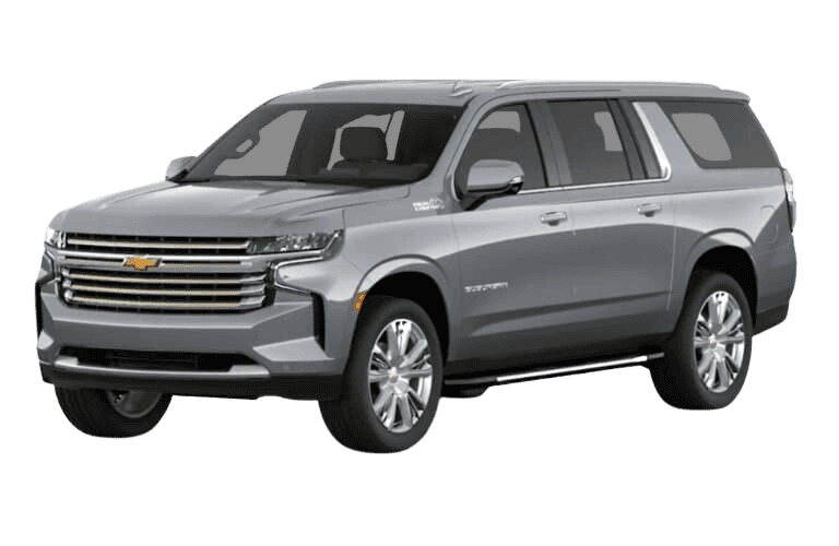 A silver 2019 Chevrolet Suburban SUV from Washington Flyer Taxi.